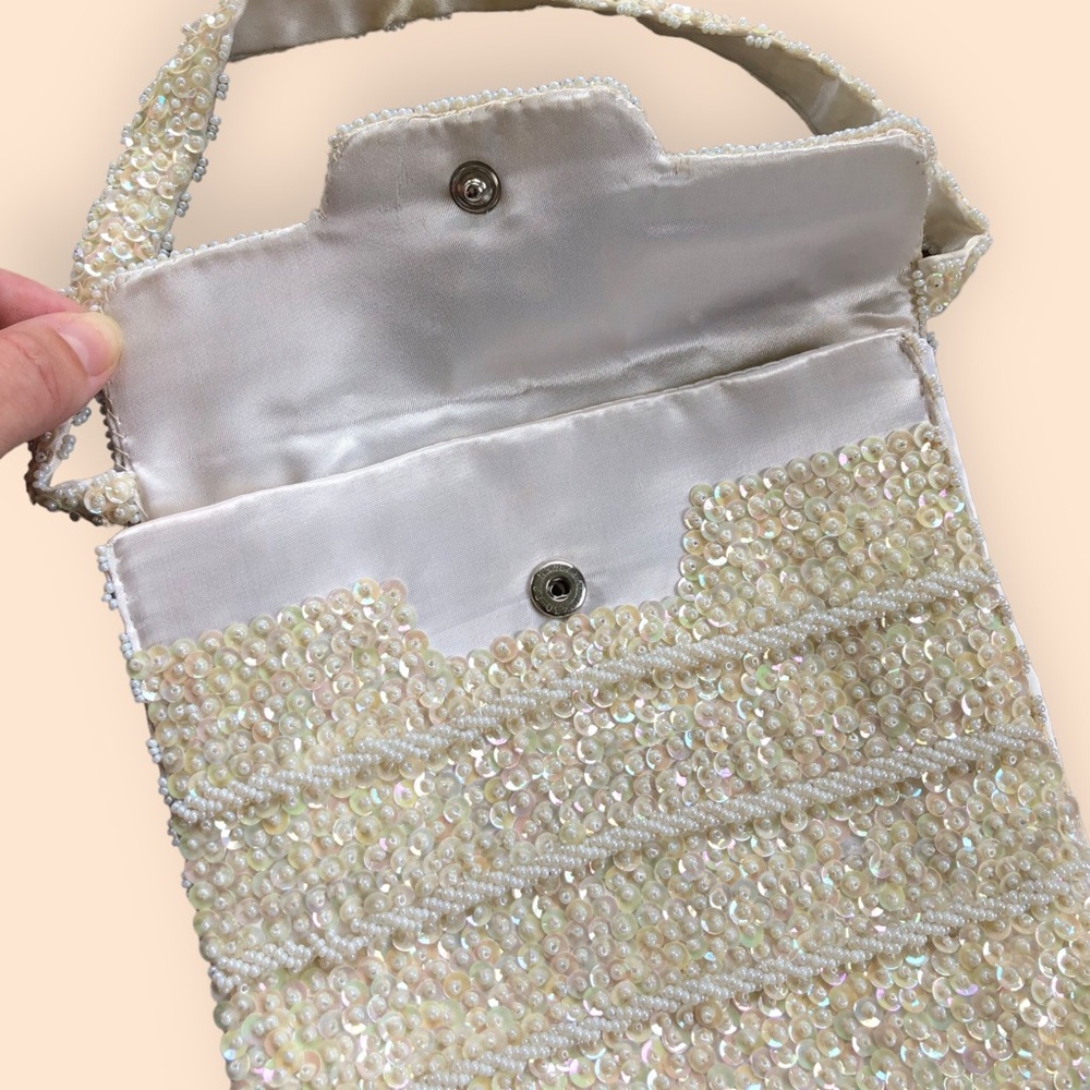 Vintage 50s 60s Beaded Sequin Handmade Handbag Hong Kong Bridal Retro Feminine - Picture 4 of 14